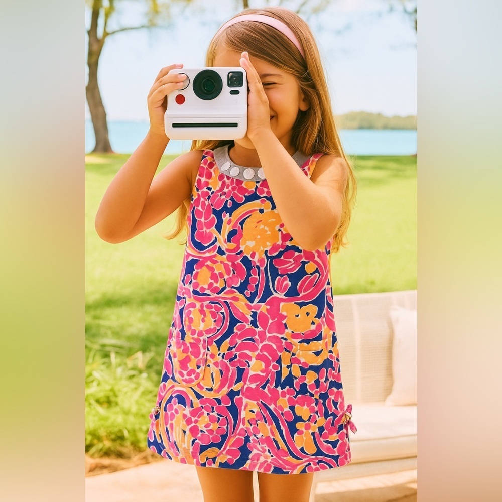 Lilly Pulitzer Little Lilly Classic Knit Pom Pom Shift Dress with Pockets